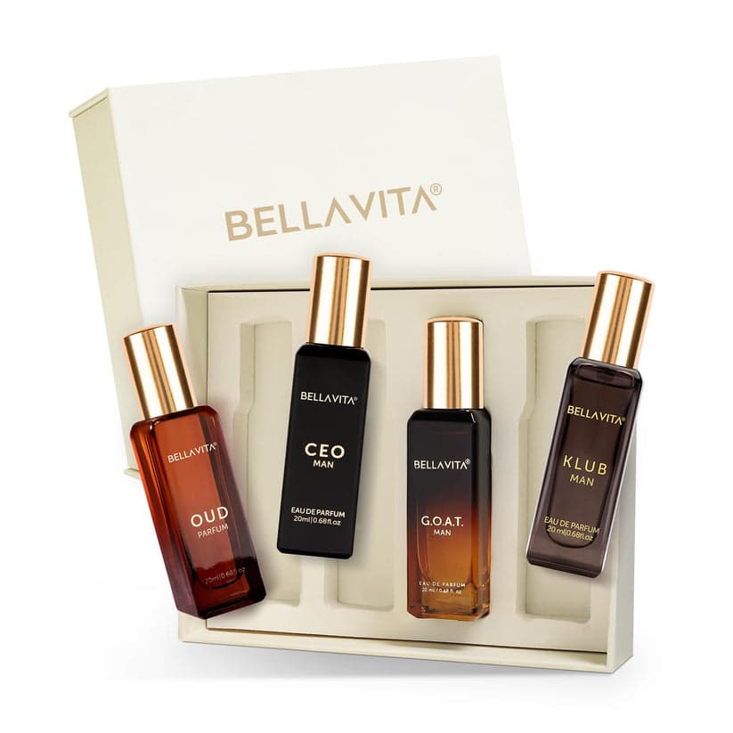 Bella Vita Luxury Man | Long Lasting Eau de Parfum Gift Set 4 x 20 ml Perfume for Men | with KLUB, OUD, CEO, G.O.A.T | Woody, Citrusy Premium Fragrance Scent - 4 x 20ml