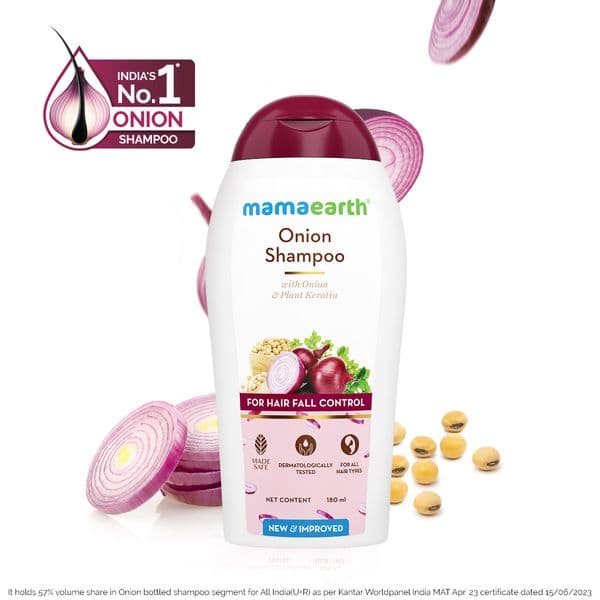 Mamaearth Onion Shampoo with Onion & Plant Keratin for Hair Fall Control - 180ml